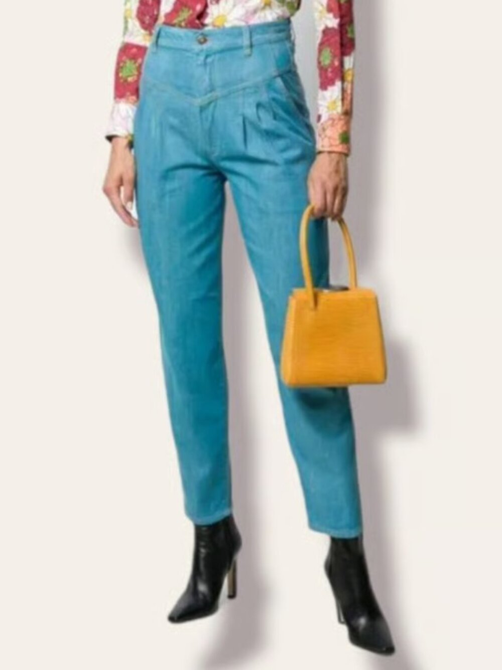 MARC JACOBS HIGH-RISE PLEATED CARROT JEANS RETRO 80s STYLE TEAL DYE sz 6